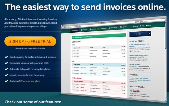 blinksale Top Invoice & Accounting Services For Freelance Designers