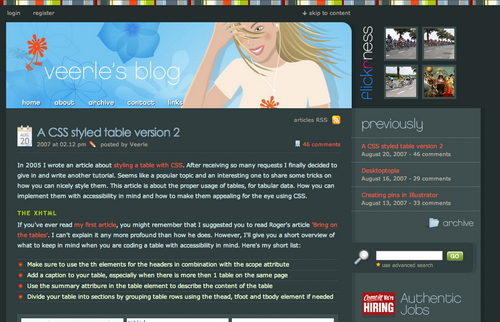 Veerle in 45 Excellent Blog Designs