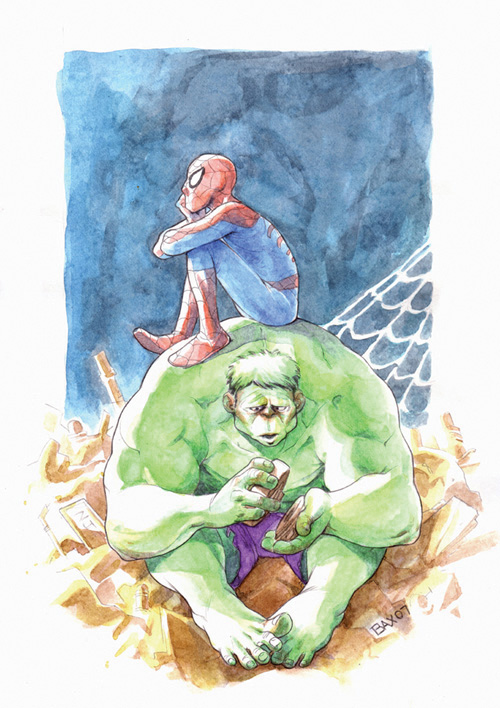 Beautiful Watercolor Illustration of Super Heroes and Villains